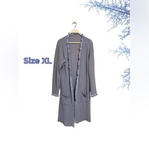 ✨ Gray Waffle Knit Fringe Duster Cardigan – Size XL ✨